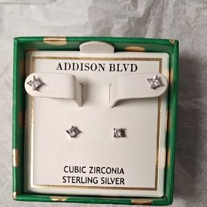 Sterling Silver Cubic Zirconia Stud Earrings - White